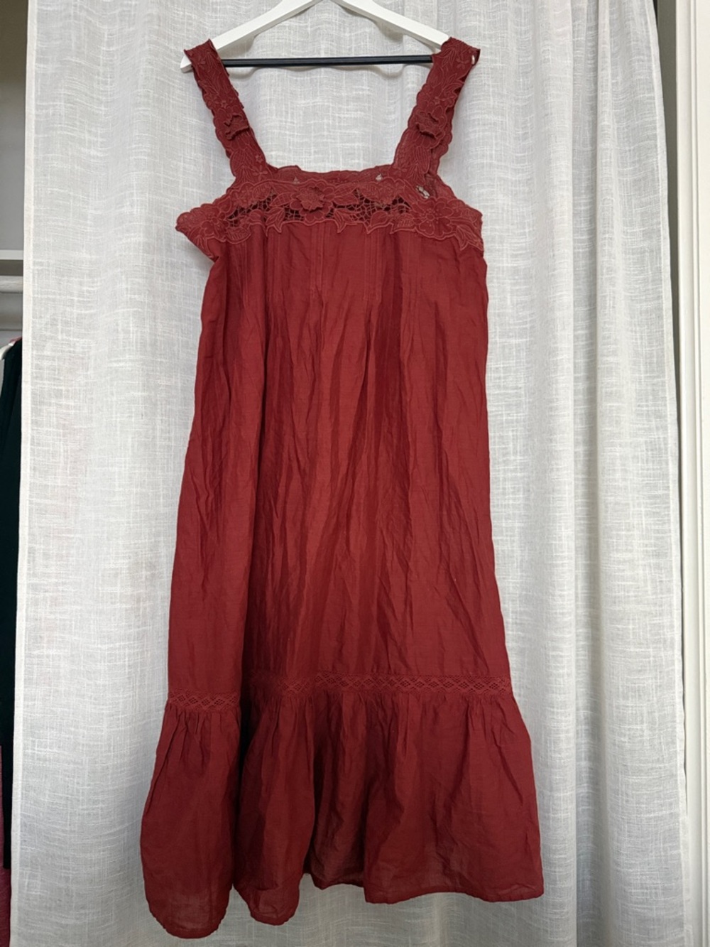 H&M Deep Rust Lace-Trim Midi Dress